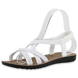 VAN HILL Damen Sandalen Riemchensandalen Flache Schuhe Profilsohle Sommer Riemchenschuhe Freizeit Sommersandalen 211027 Weiss 38 von VAN HILL