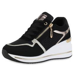 VAN HILL Damen Sneaker Wedges Keilabsatz Glitzer Trendy Schuhe 215230 Schwarz 40 von VAN HILL