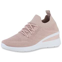 VAN HILL Damen Sneaker Wedges Keilabsatz Schuhe Strick Schnürer Profilsohle Keilsneaker Freizeitschuhe Schnürschuhe 211389 Altrosa 37 von VAN HILL