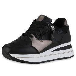 VAN HILL Damen Sneaker Wedges Keilabsatz Zipper Trendy Schuhe 214177 Schwarz Bronze Metallic 40 von VAN HILL