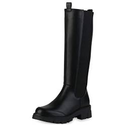 VAN HILL Damen Stiefel Plateaustiefel Blockabsatz Schuhe Profilsohle Boots Plateau Vorne Freizeitstiefel 202751 Schwarz 36 von VAN HILL