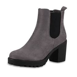 VAN HILL Damen Stiefeletten Chelsea Boots Profilsohle 70's Schuhe 125351 Grau 37 von VAN HILL