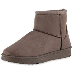 VAN HILL Damen Warm Gefütterte Winter Boots Flache Freizeit Stiefeletten Bequeme Profilsohle Schuhe Schlupfschuhe 210961 Taupe 37 von VAN HILL