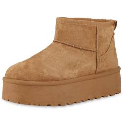 VAN HILL Damen Winter Boots Keilabsatz Plateau Vorne Bequem Schuhe 213875 Hellbraun Plateau 40 von VAN HILL