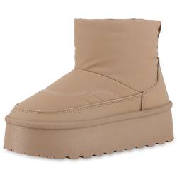 VAN HILL Damen Winter Boots Plateau Profilsohle Bequem Schuhe 213912 Hellbraun Lack 40 von VAN HILL