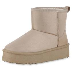 VAN HILL Damen Winter Boots Plateau Profilsohle Bequem Schuhe 214318 Beige 37 von VAN HILL