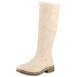 VAN HILL Damen Winterstiefel Warm Gefütterte Stiefel Winter Boots Leder-Optik Schuhe Kunstpelz Schneestiefel 152483 Creme 38 von VAN HILL