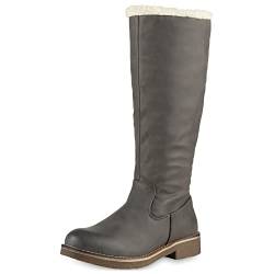 VAN HILL Damen Winterstiefel Warm Gefütterte Stiefel Winter Boots Leder-Optik Schuhe Kunstpelz Schneestiefel 152484 Grau 37 von VAN HILL