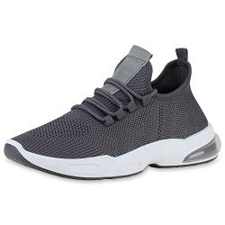 VAN HILL Herren Sportschuhe Laufschuhe Sportliche Strick Schuhe Flache Profilsohle Schnürer Bequeme Turnschuhe 211401 Dunkelgrau 43 von VAN HILL