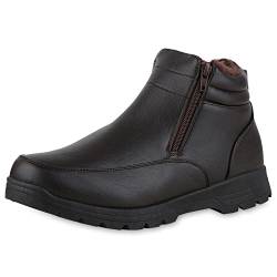 VAN HILL Herren Warm Gefütterte Winter Boots Stiefel Bequeme Kunstfell Schuhe Flache Profilsohle Freizeit Winterschuhe 210631 Dunkelbraun 42 von VAN HILL