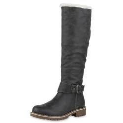 VAN HILL Warm Gefütterte Damen Stiefel Biker Boots Winter Bikerstiefel 610574 Grau 37 von VAN HILL