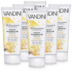 VANDINI Vitality Pflege Duschgel Damen mit Vanilleblüte & Macadamiaöl - Duschgel für trockene bis anspruchsvolle Haut - veganes Duschgel für Frauen ohne Silikone & Parabene (6x 200 ml) von VANDINI