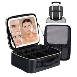 VANMRIOR Reise-Make-up-Tasche mit LED-beleuchtetem Make-up-Koffer mit 3-facher 5-facher Vergrößerung, Spiegel, Kosmetik-Make-up-Box, Organizer, Kosmetikkoffer für Damen, Beauty-Werkzeuge, Zubehör, von VANMRIOR