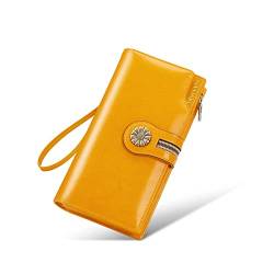 VANNANBA Damen-Clutch/Geldbörse aus echtem Leder, RFID-blockierend, mit Reißverschluss, gelb, Casual von VANNANBA