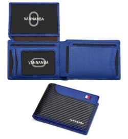 VANNANBA RFID-blockierende Leder-Vordertasche, 14 Kreditkartenfächer, Spleißfarbe, Herren-Geldbörse mit Geschenkbox, Blau (Carbon Blue), Modern von VANNANBA