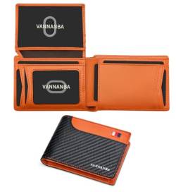 VANNANBA RFID-blockierende Leder-Vordertasche, 14 Kreditkartenfächer, Spleißfarbe, Herren-Geldbörse mit Geschenkbox, Carbon Schwarz und Orange, Modern von VANNANBA