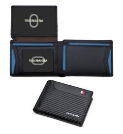 VANNANBA RFID-blockierende Leder-Vordertasche, 14 Kreditkartenfächer, Spleißfarbe, Herren-Geldbörse mit Geschenkbox, carbon schwarz, Modern von VANNANBA