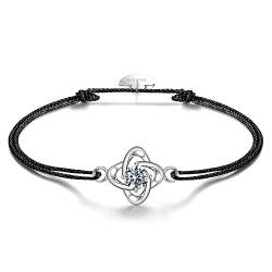 VANSZA Armband Damen Blumen Silber 925 Funkelnden Kristallen Armbänder Verstellbar- Textil Geschenk für Mama & Frauen Freund Mädchen von VANSZA