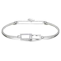 VANSZA Armband Damen mit 925 Silber - Rechteckige Doppelschnalle Handgewebtes Armbänder für Frauen & Mädchen - Einstellbare Armkettchen Geschenk für Freunde und Familie von VANSZA