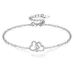 VANSZA Damen Armband 925 Sterling Silber Herz Armbänder Geschenk für Frauen Mädchen mit Schmuck kästchen (Silber) von VANSZA