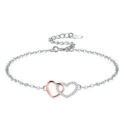 VANSZA Damen Liebe Herz Armband 925 Sterling Silber Freundschaft Zirkonia Armbänder Personalisierter Schmuck Geschenk Einstellbar für Frauen(Silber und Roségold) von VANSZA