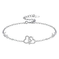 VANSZA Doppellagiges Fußkettchen mit Herz für Damen, große Größe Armband verstellbar 925 Sterling Silber schön Fußschmuck-Armband für Freundin, Liebe, Kinderliebhaber (einzelne Schicht) von VANSZA