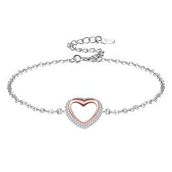 VANSZA Liebe Herz Armband Rosegold Damen Schmuck 925 Sterling Silber Damen Mädchen Weiß Vergoldet Verstellbare Armbänder Geburtstagsgeschenk für Ihre Freundin mit Geschenkbox (Silber und Roségold) von VANSZA