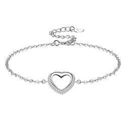 VANSZA Liebe Herz Armband Rosegold Damen Schmuck 925 Sterling Silber Damen Mädchen Weiß Vergoldet Verstellbare Armbänder Geburtstagsgeschenk für Ihre Freundin mit Geschenkbox von VANSZA