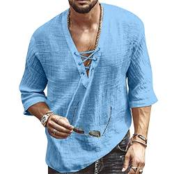 Hemd Herren Kurzarm Hawaii Hemd Leinenhemd Herren Sommerhemd Freizeithemd Henley Blau Hemd Herren Shirt XL von VANVENE