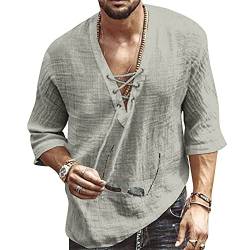 Hemd Herren Kurzarm Hawaii Hemd Leinenhemd Herren Sommerhemd Freizeithemd Henley Grau Hemd Herren Shirt XL von VANVENE