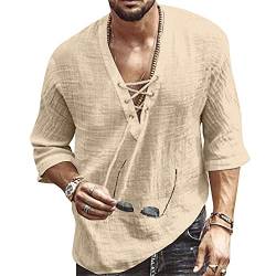 Hemd Herren Kurzarm Hawaii Hemd Leinenhemd Herren Sommerhemd Freizeithemd Henley Khaki Hemd Herren Shirt XL von VANVENE