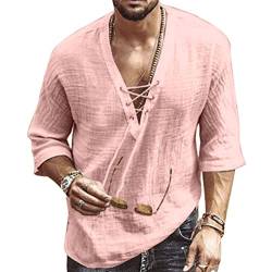 Hemd Herren Kurzarm Hawaii Hemd Leinenhemd Herren Sommerhemd Freizeithemd Henley Rosa Hemd Herren Shirt 4XL von VANVENE