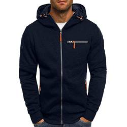 Herren Casual Solid Color Sweatshirt - Sport und Fitness Hoodies Slim Fit Hoody Stilvolle Strickjacken, marineblau, L von VANVENE