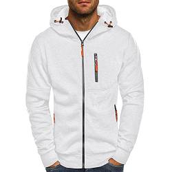 Herren Casual Solid Color Sweatshirt - Sport und Fitness Hoodies Slim Fit Hoody Stilvolle Strickjacken, weiß, L von VANVENE