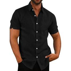 Herren Hemd Kurzarm Leinenhemd Herren Sommer Baumwolle Freizeithemd Hemdshirt Schwarz Hemd Herren Shirt 3XL von VANVENE