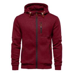 Herren Kapuzenpullover Sweatshirt Jacke Leicht Langarm Reißverschluss Hoodie Pullover Tops Sweater, rot, XL von VANVENE