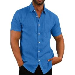 VANVENE Hemd Herren Kurzarm Leinenhemd Herren Baumwolle Hawaii Hemd Leichtes Sommerhemd Hellblau Hemd Herren von VANVENE