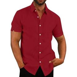 VANVENE Hemd Herren Kurzarm Leinenhemd Herren Baumwolle Hawaii Hemd Leichtes Sommerhemd Vintage Rot Hemd Herren von VANVENE