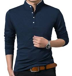 VANVENE Henry Herren Casual Polo Shirts Regular Fit Lang/Kurzarm Mode Einfarbig Tops, A-Blau, XL von VANVENE