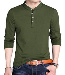 VANVENE Henry Herren Casual Polo Shirts Regular Fit Lang/Kurzarm Mode Einfarbig Tops, A-grün, L von VANVENE