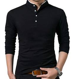 VANVENE Henry Herren Casual Polo Shirts Regular Fit Lang/Kurzarm Mode Einfarbig Tops, A-schwarz, XL von VANVENE