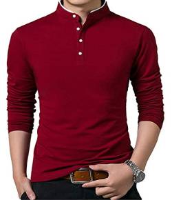 VANVENE Henry Herren Casual Polo Shirts Regular Fit Lang/Kurzarm Mode Einfarbig Tops, rot (a), L von VANVENE