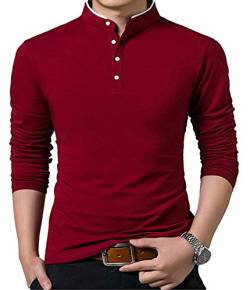 VANVENE Henry Herren Casual Polo Shirts Regular Fit Lang/Kurzarm Mode Einfarbig Tops, rot (a), S von VANVENE