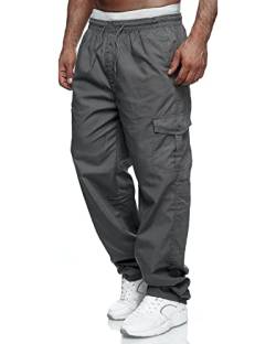 VANVENE Herren-Cargo-Arbeitshose, leicht, Baumwolle, lässig, Jogger, elastische Taille, Kordelzug, Outdoorhose mit Taschen, grau, 58 von VANVENE