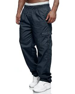 VANVENE Herren-Cargo-Arbeitshose, leicht, Baumwolle, lässig, Jogger, elastische Taille, Kordelzug, Outdoorhose mit Taschen, navy, 58 von VANVENE