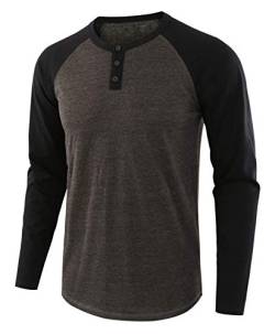 VANVENE Herren Casual Regular Fit Raglan Langarm Baseball Henley T-Shirts - FBA Gr. L, Schwarz von VANVENE