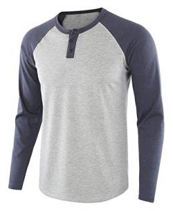 VANVENE Herren Casual Regular Fit Raglan Langarm Baseball Henley T-Shirts - FBA Gr. L, blau von VANVENE