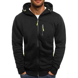 VANVENE Herren Hoodies Sweatshirt Zip Up Leichte Jacken Pullover Sweater, Schwarz , L von VANVENE