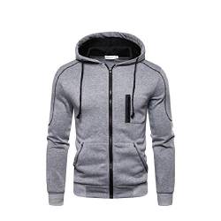 VANVENE Herren Kapuzen-Sweatshirt, einfarbig, Reißverschluss, Fleecejacke, Pullover, Tops, grau, XL von VANVENE