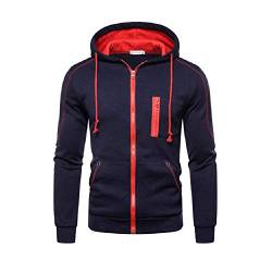 VANVENE Herren Kapuzen-Sweatshirt, einfarbig, Reißverschluss, Fleecejacke, Pullover, Tops, navy, M von VANVENE